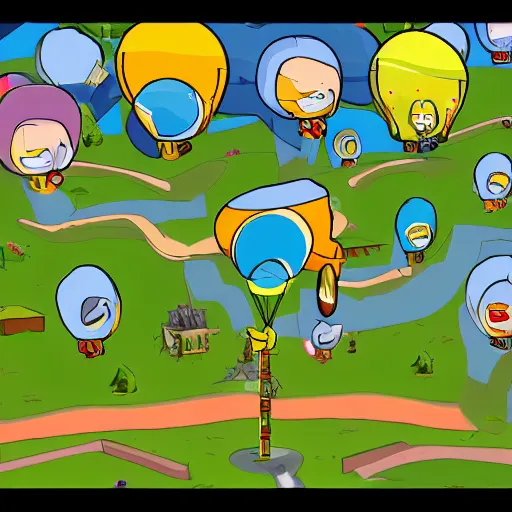 Prompt: bird view of walter white as a tower in bloons td 6