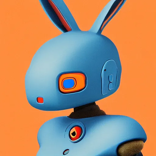 Image similar to a rabbit robot warrior, artstation, by hayao myazaki, concept art, digital art, light blue, 2 - dimensional, 2 d