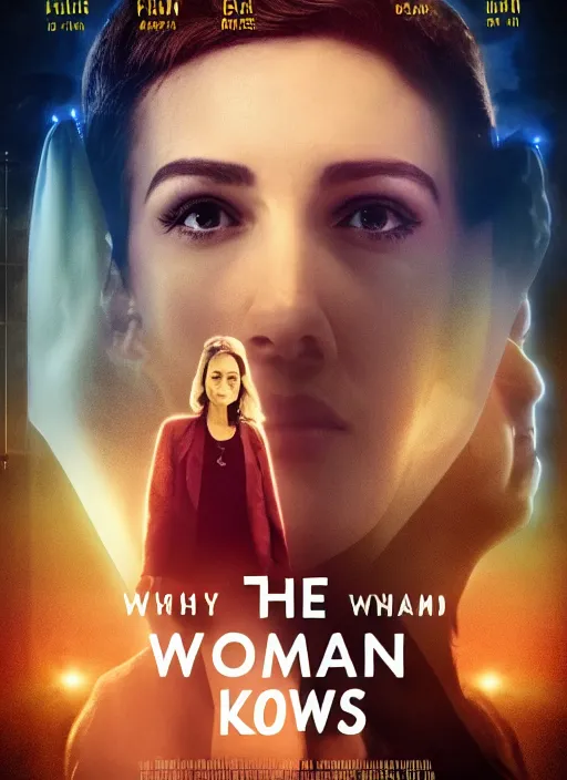 Image similar to poster movie called the woman who knows about him, 8 k, hd