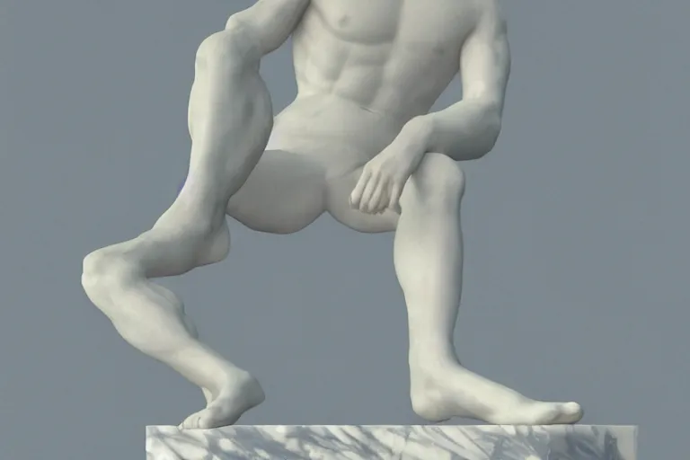 Prompt: a white marble statue of man grass vicissitude octane render detailed surrealism