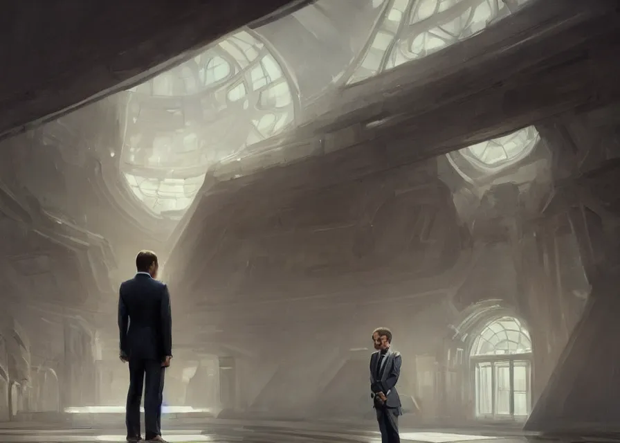 Image similar to painting of Emmanuel Macron dressed as a senator in Star Wars, inside the galactic senate, sharp focus, trending on ArtStation, masterpiece, by Greg Rutkowski, by Ross Tran, by Fenghua Zhong, octane, clear eyes, soft render, oil on canvas, moody lighting, cinematic, professional environment concept art