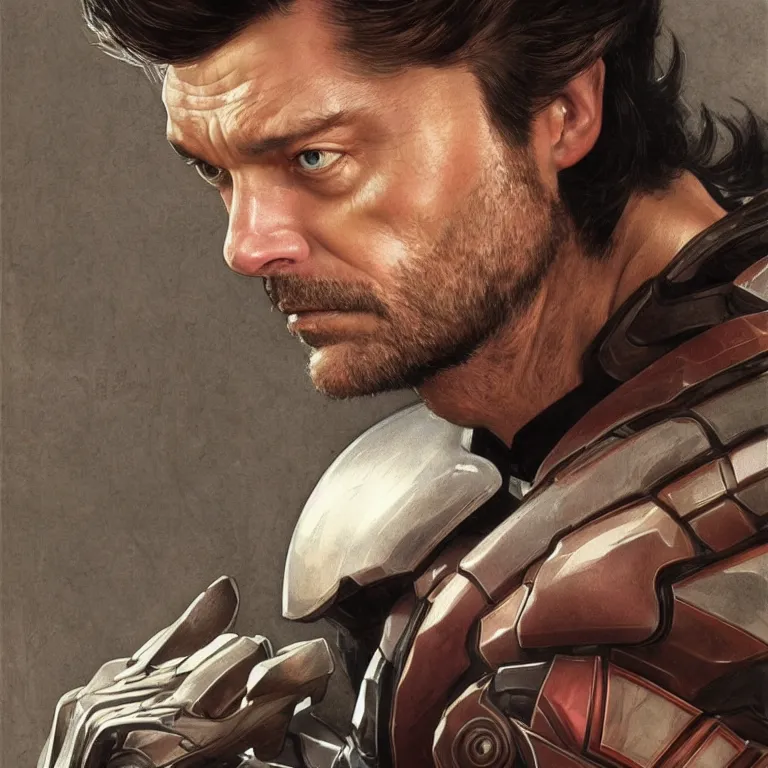 Prompt: Karl Urban as Wolverine, highly detailed, digital painting, artstation, concept art, smooth, sharp focus, illustration, ArtStation, art by artgerm and greg rutkowski and alphonse mucha and J. C. Leyendecker and Edmund Blair Leighton and Katsuhiro Otomo and Geof Darrow and Phil hale and Ashley wood and Ilya repin and Charlie Bowater