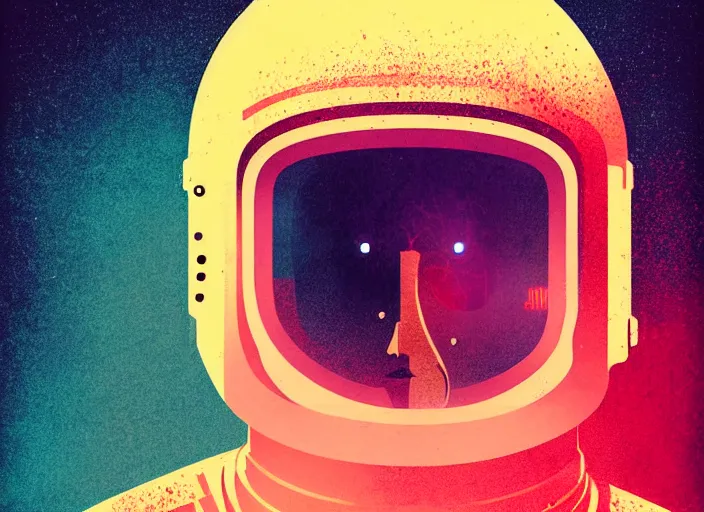 Image similar to portrait of a zombie astronaut girl, colorful, modern art deco, mads berg, karolis strautniekas, christopher balaskas, stippled light, fog, moody, fine texture, editorial illustration, dramatic lighting, dynamic composition, detailed, matte print, dynamic perspective, muted color