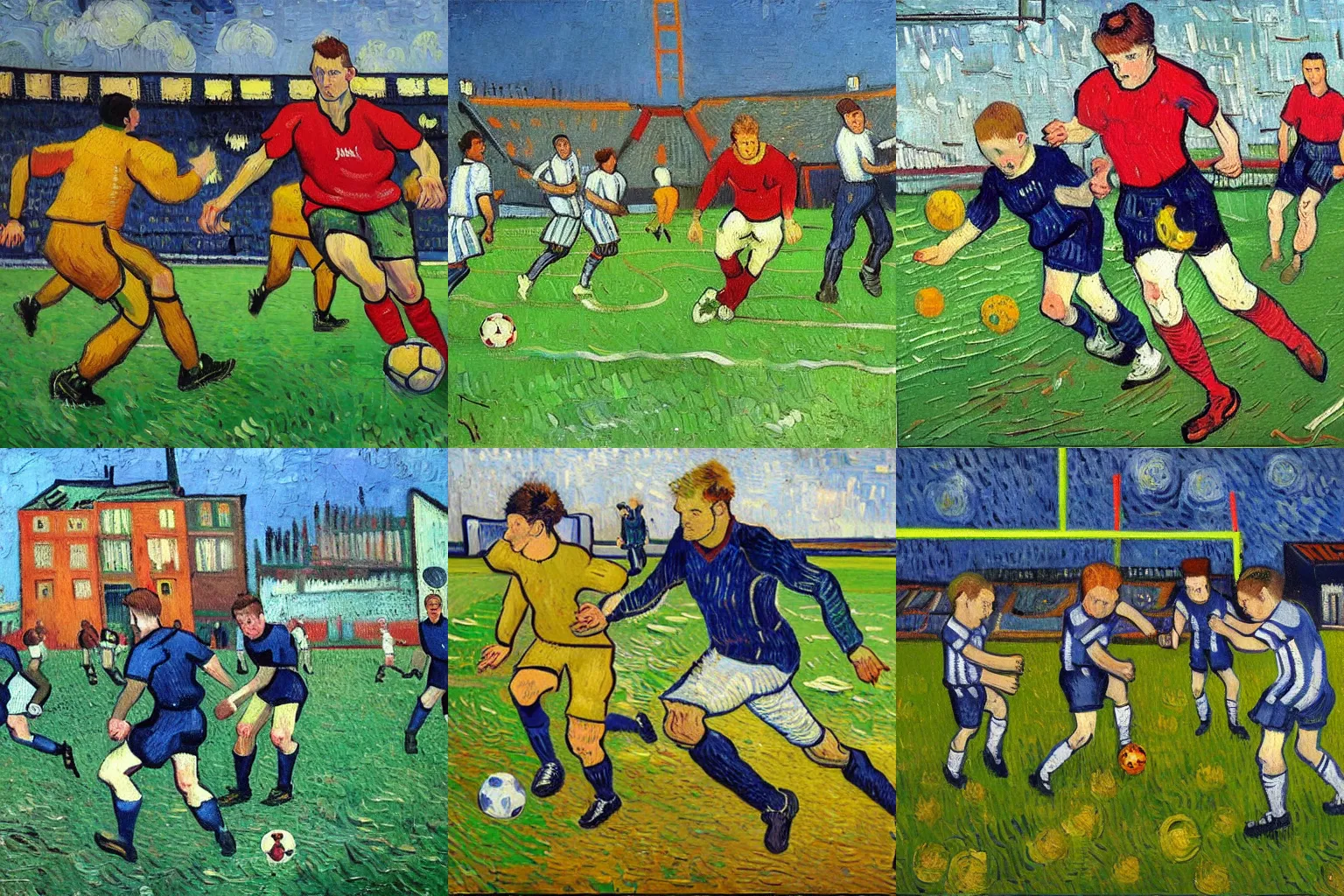 Image similar to football match, oil painting, van gogh style