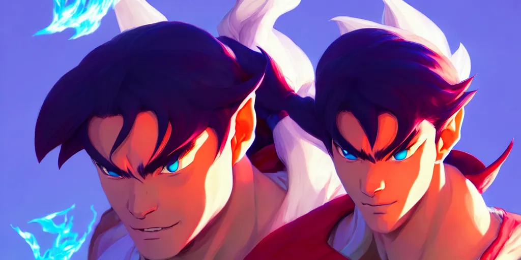 Image similar to low angle portrait of Ryu from Breath of Fire 4, tepainting concept Blizzard pixar maya engine on stylized background splash comics global illumination lighting artstation lois van baarle, ilya kuvshinov, rossdraws