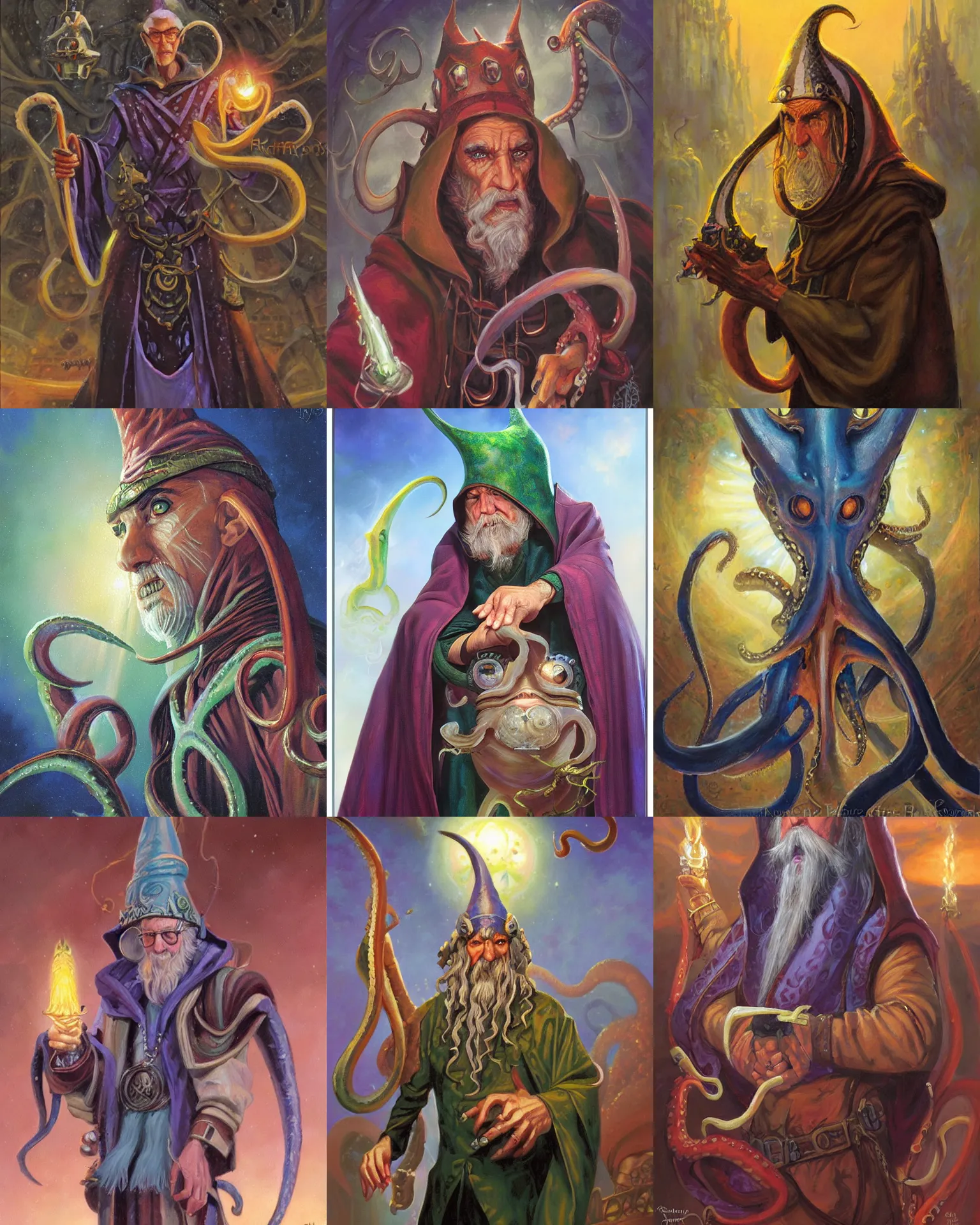 Prompt: portrait of a squid wizard, painting by ralph horsley