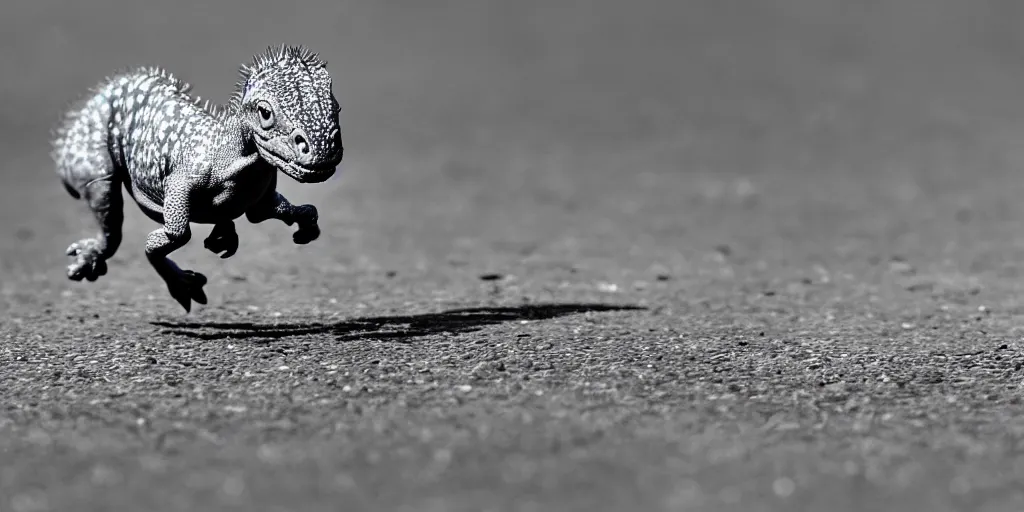 Prompt: award winning photo by saul leiter of a tiny gray dinosaur running in the savannah, motion blur, tiny gaussian blur, insanely detailed, insanely intricate, depth of field, low contrast, summer, wide aperture, action photography