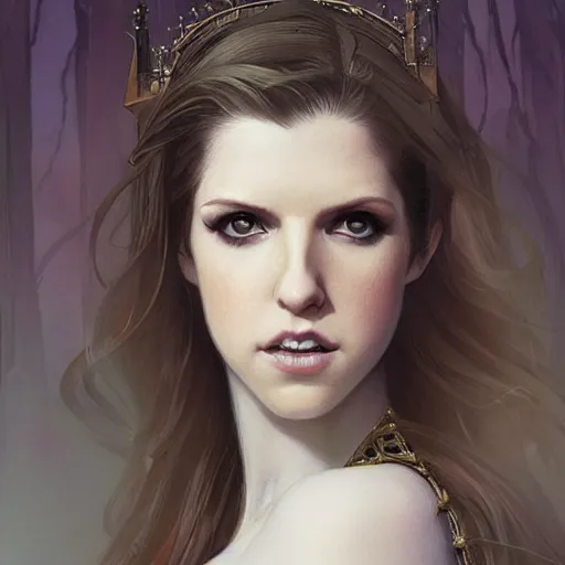 Image similar to a portrait of anna kendrick as a sorceress, urban motifs, intricate, elegant, highly detailed, digital painting, trending on artstation, concept art, smooth sharp focus, illustration, art by artgerm and greg rutkowski