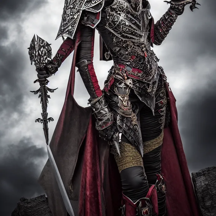 Image similar to full length photo of a very beautiful!! vampire warrior queen with ornate armour, highly detailed, 4 k, hdr, smooth, sharp focus, high resolution, award - winning photo