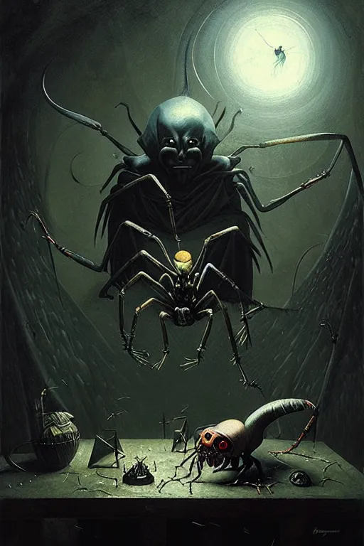 Image similar to hieronymus bosch, greg rutkowski, anna podedworna, painting of drow becoming a demon spider god