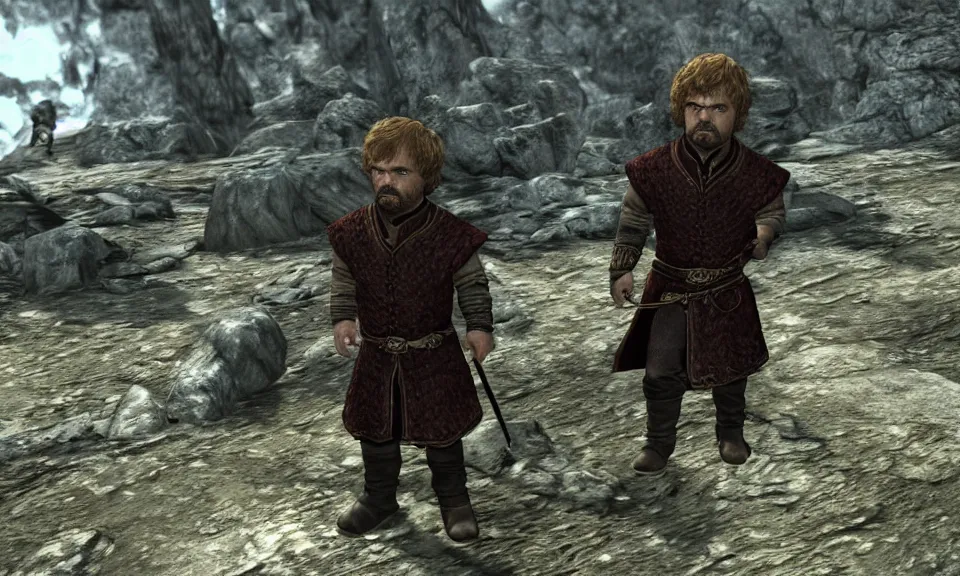 Prompt: Screenshot of Tyrion Lannister in Skyrim