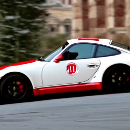 Image similar to screenshot of Ferris Bueller's Day Off Ferris driving red 997 GT2 Widowmaker