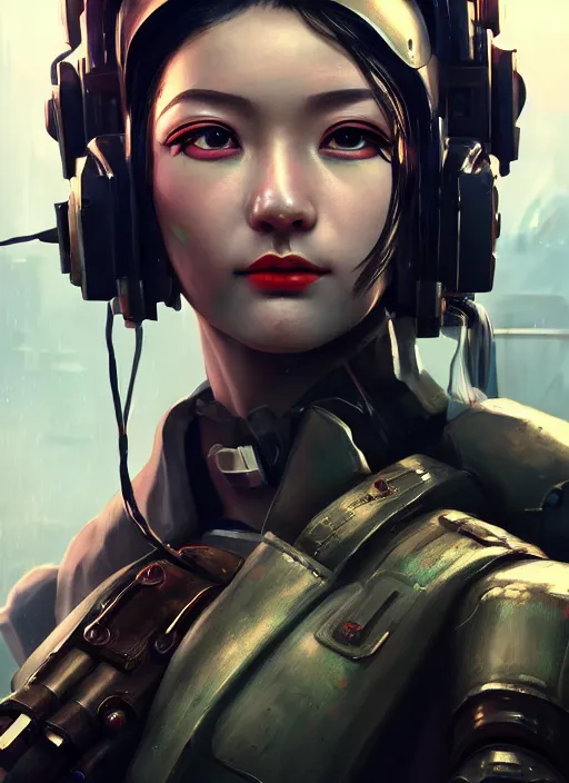 Prompt: an ultradetailed portrait of a female dieselpunk cyber warrior, tzuyu twice, by tian zi / wlop trending on artstation : 1. 7, cinematic lights, thomas kinkade, 4 k octane render, artstation, pinterest