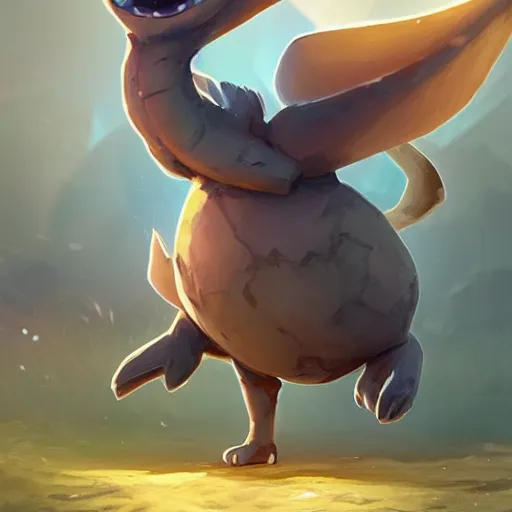 Prompt: a cute beautiful stone type pokemon with beautiful happy smile, full body portrait, highly detailed digital art, 3 d perspective, award - winning illustration, aesthetic, smooth, pokemon style, made by greg rutkowski, with an alien landscape in the background