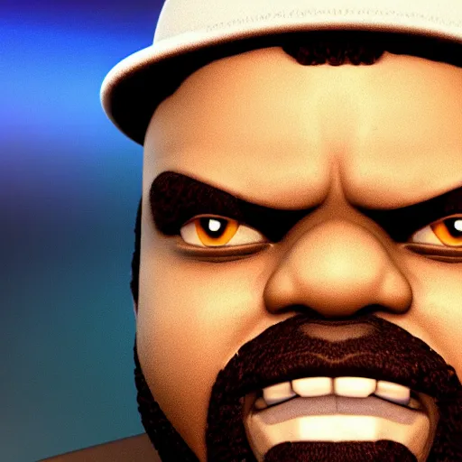 Image similar to ice cube, a 3 d render by akira toriyama, trending on zbrush central, computer art, rendered in cinema 4 d, rendered in maya, rendered in unreal engine,