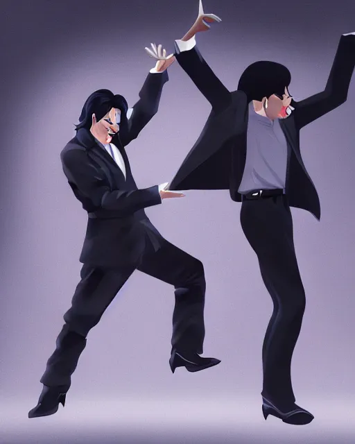 Image similar to Michael Jackson & Michael Mcintyre dancing in front of a crowd,real life skin, intricate, elegant, highly detailed, artstation, concept art, smooth, sharp, photo