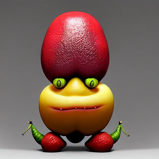 Prompt: bizarre cartoon fruit figurine that looks just like samuel l jackson as a fruit, by naoto hattori 8 k, fruit eyes, fruit world, beautiful intricate painting, hyper realistic, octane render