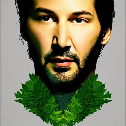 Image similar to portrait of keanu reaves made of green leaves