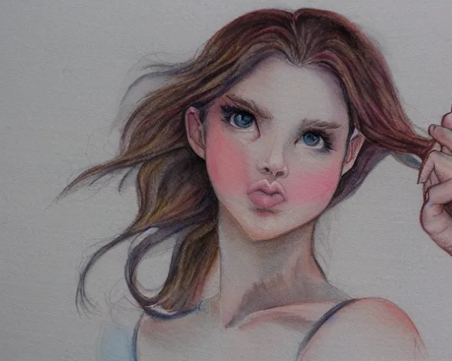 Image similar to a girl with the ice cream watercolor colored pencil painting trending on artstation