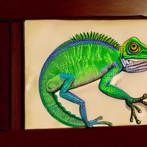 Image similar to a drawing of a chameleon, in the style of leonardo da vinci, leonardo da vinci