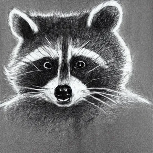 Prompt: charcoal drawing of racoon giving thumbs up
