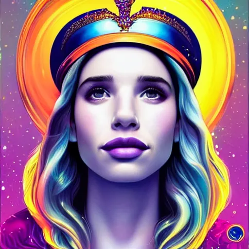 Prompt: cosmic portrait of Emma Roberts as queen, Pixar style, by Tristan Eaton Stanley Artgerm and Tom Bagshaw.