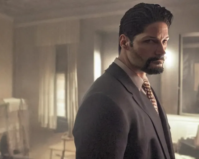 Prompt: in this scene from david chase's hbo miniseries the outfit, a supernatural mafia crime thriller about magical monster - hunting mafiosi in 9 0 s philadelphia, the main character ( joe manganiello ) is terrified when he sees a man turn into a strange ephemeral spirit of rage. realistic hd 8 k film photography, modern horror cgi vfx.