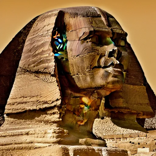 Prompt: the great sphinx of giza, except its an overweight middle aged software engineer writing code on laptop, high quality digital art, 8k