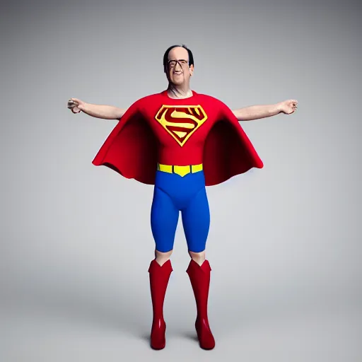 Image similar to studio photo, francois hollande wearing superman costume, photorealistic, detailed, studio lighting, 4 k