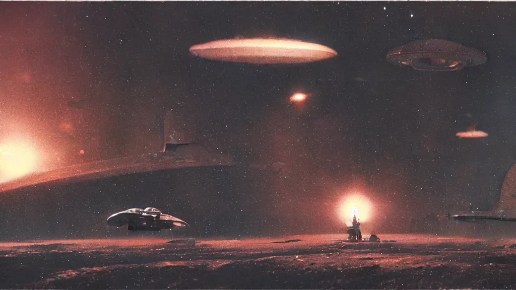 Image similar to eerie atmospheric alien planet with a small dropship pod landing by paul lehr and jack gaughan and john schoenherr, epic cinematic matte painting