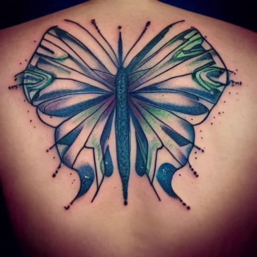 Prompt: the lorenz attractor butterfly tattoo, highly detailed, complicated, neotribal