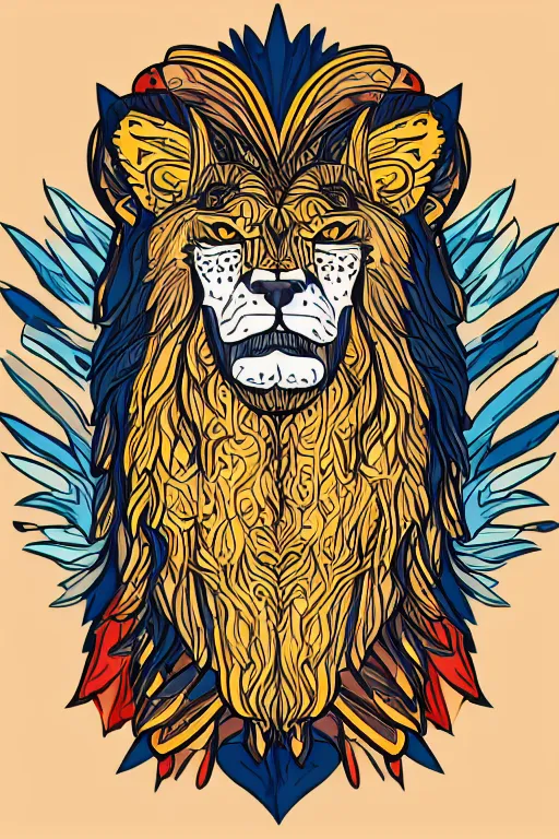 Image similar to Portrait of a lion in a medieval armor, colorful, illustration, highly detailed, simple, smooth and clean vector curves, no jagged lines, vector art, smooth