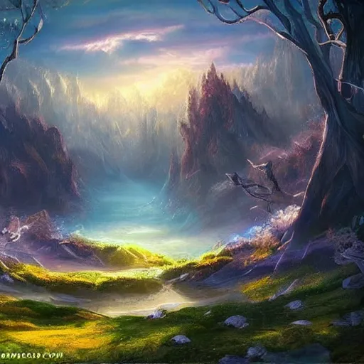 Image similar to a very beautiful stunning scenic landscape, fantasy, concept art