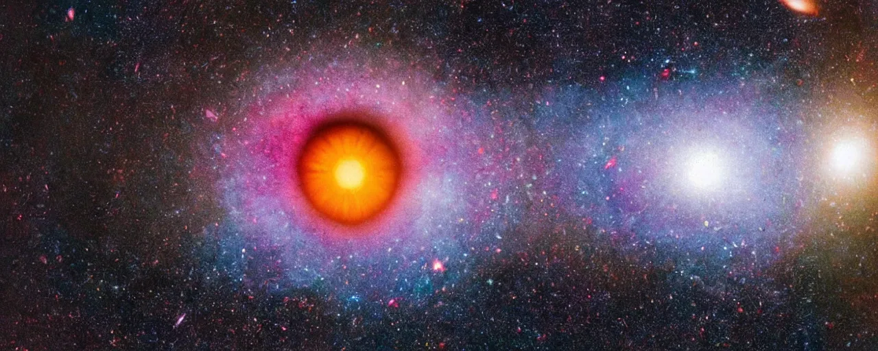 Image similar to extreme close-up photo of an eyeball containing a colorful galaxy