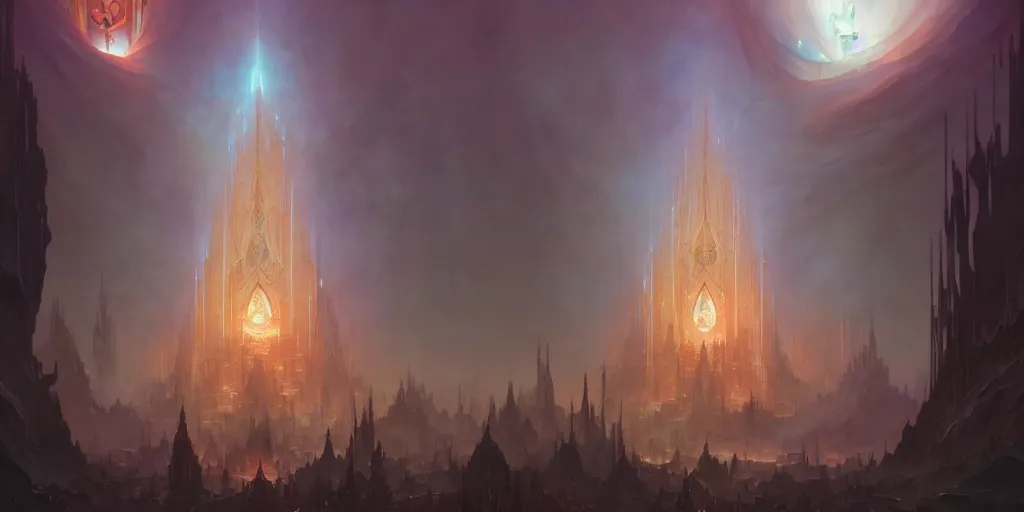 Prompt: The Astral Cathedral, by Peter Mohrbacher and Andreas Rocha and Craig Mullins