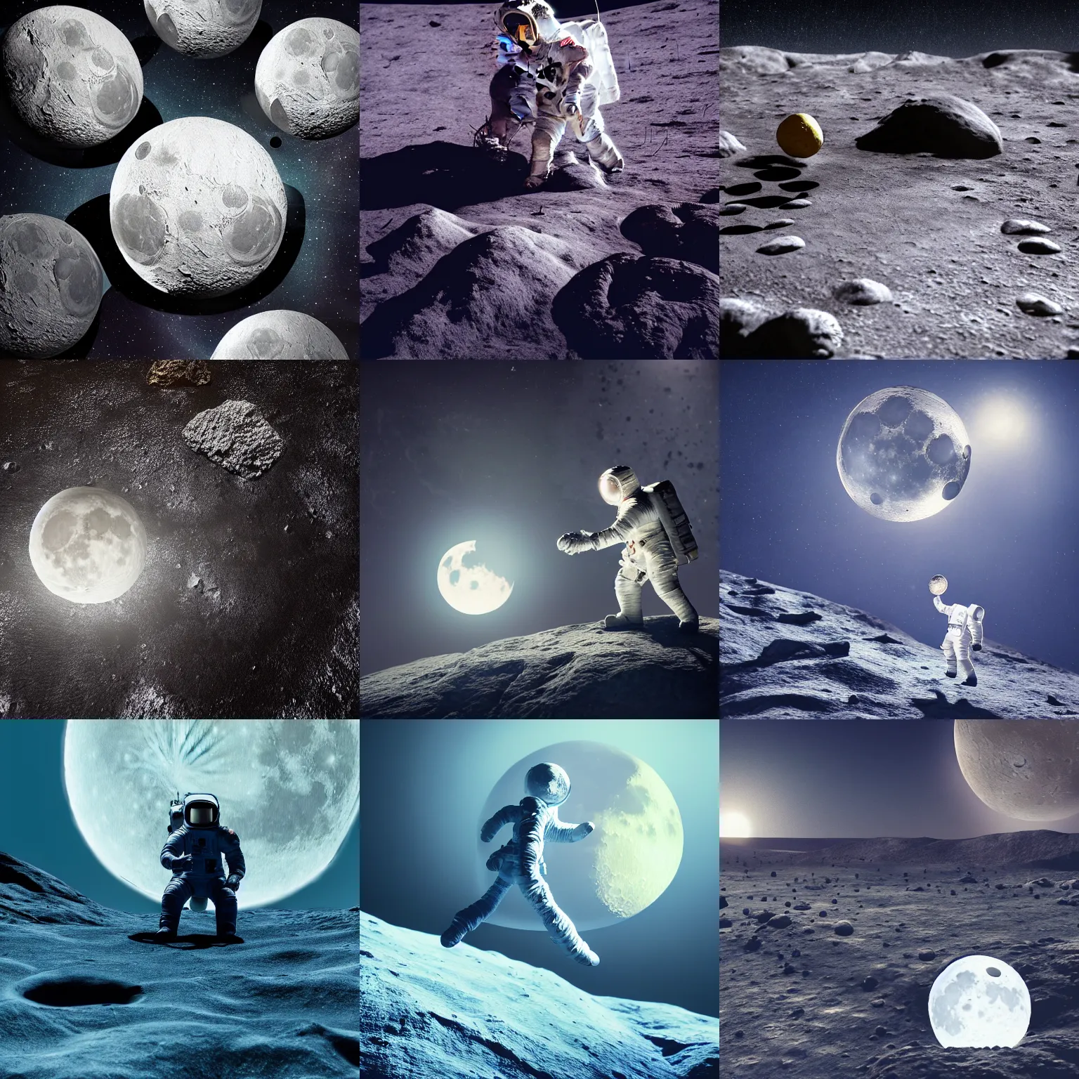 Prompt: the moon collecting his moon rocks that were taken from him to earth. fantasy, high resolution, octane, science fiction