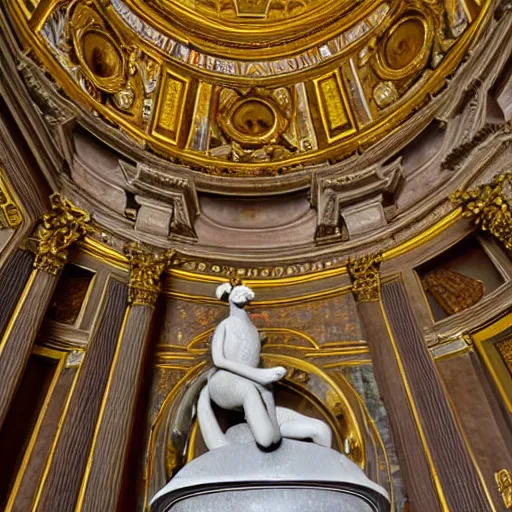 Image similar to a statue of a muppet in St Peter's Basilica, Vatican, soft sunlight dappling on it, ornate architecture, award-winning photo