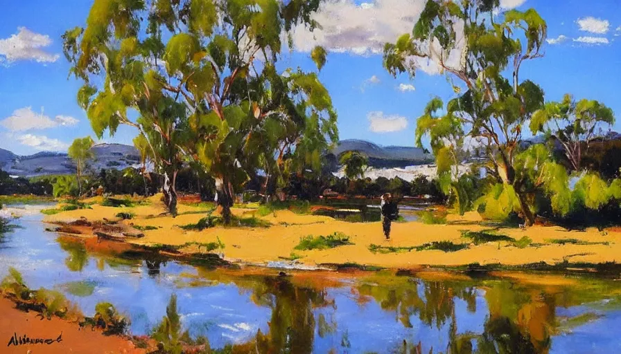 Prompt: impressionist painting by antoine blanchard of the manning river in taree australia