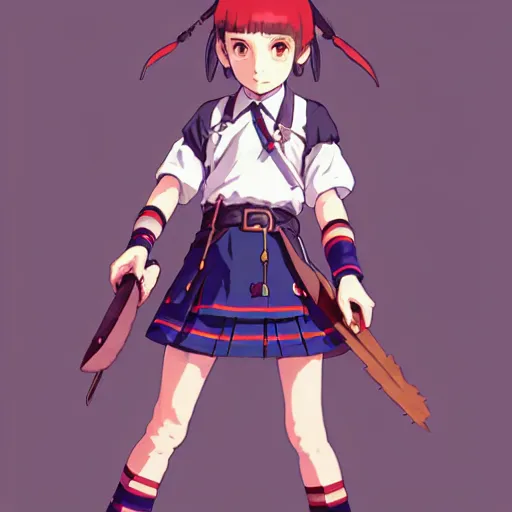 Image similar to a beautiful! boyish! natalie portman model, wearing catholic school girl outfit with mayan pattern and native style, chrono trigger jrpg aztec street fashion, gapmoe yandere grimdark, trending on pixiv fanbox, painted by greg rutkowski makoto shinkai takashi takeuchi studio ghibli, akihiko yoshida