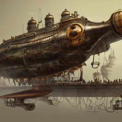 Prompt: artstation picture of a steampunk airship