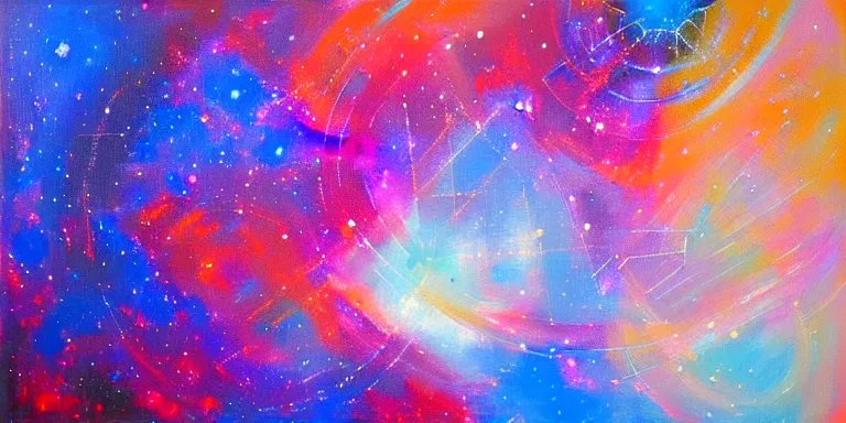 Prompt: a beautiful abstract acrylic painting of geometric nebula by viktoria lapteva