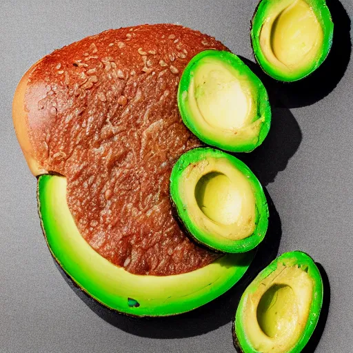 Prompt: a hamburger with too much avocado, 8 k resolution, amazing food photography