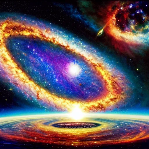 Prompt: photo of the entire universe uniting again into perfect love and pure consciousness, defeating the big bang!! final victory of order over disorder!! final defeat of entropy! end of time, galactic scale!! accurate physics mathematics, james webb, 8 k, smooth, sharp focus