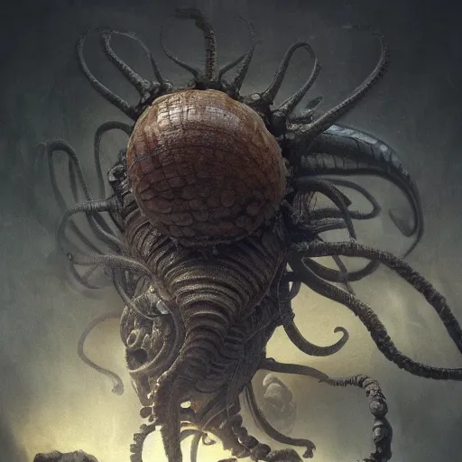 Prompt: huge snail creepy, nightmare, dream - like heavy atmosphere, neoclassic, baroque painting, beautiful detailed intricate insanely detailed octane render trending on artstation, 8 k artistic photography, photorealistic, volumetric cinematic light, chiaroscuro, raphael, caravaggio, beksinski, giger, rembrandt