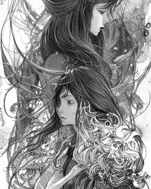 Image similar to maika from monstress comic, beautiful, mesmerizing, concept art, intricate linework, detailed and intricate environment, artstation, inspired by monstress comic, sana takeda