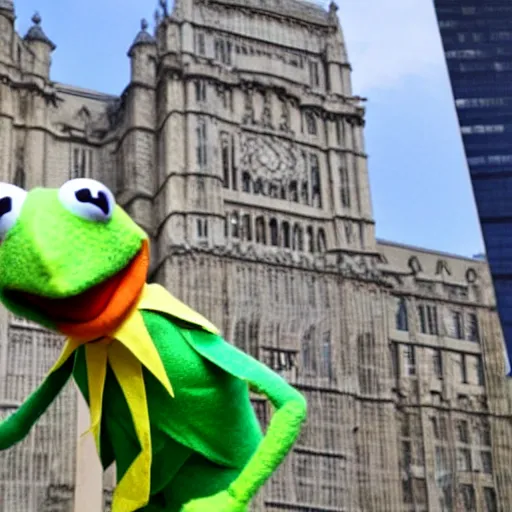 Image similar to kermit the frog gets tried for tax evasion, court