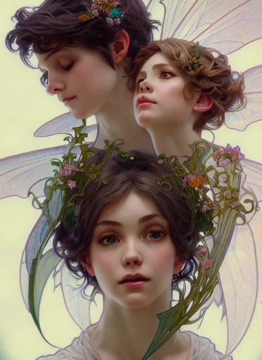 Image similar to group photo of pixie and fairy and sprite, intricate, social media, soft face, highly detailed, digital painting, artstation, concept art, sharp focus, cinematic lighting, illustration, art by artgerm and greg rutkowski, alphonse mucha, cgsociety