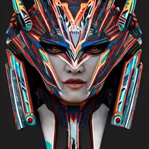 Prompt: symmetry!! a female transformer with tribal paint, cruel eyes!! very symmetrical face, highly detailed, by vitaly bulgarov, by steven zavala, by matt tkocz, by shane baxley, transformers cinematic universe, pinterest, deviantart artstation _ h 7 5 0