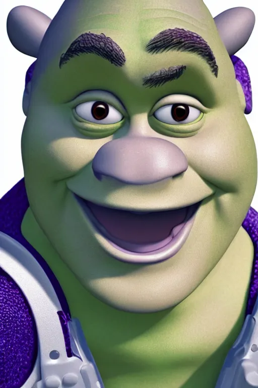 Image similar to Photo of Shrek realistic Buzz Lightyear, photorealistic portrait, close-up, light bristles, slightly muted colors, film photo