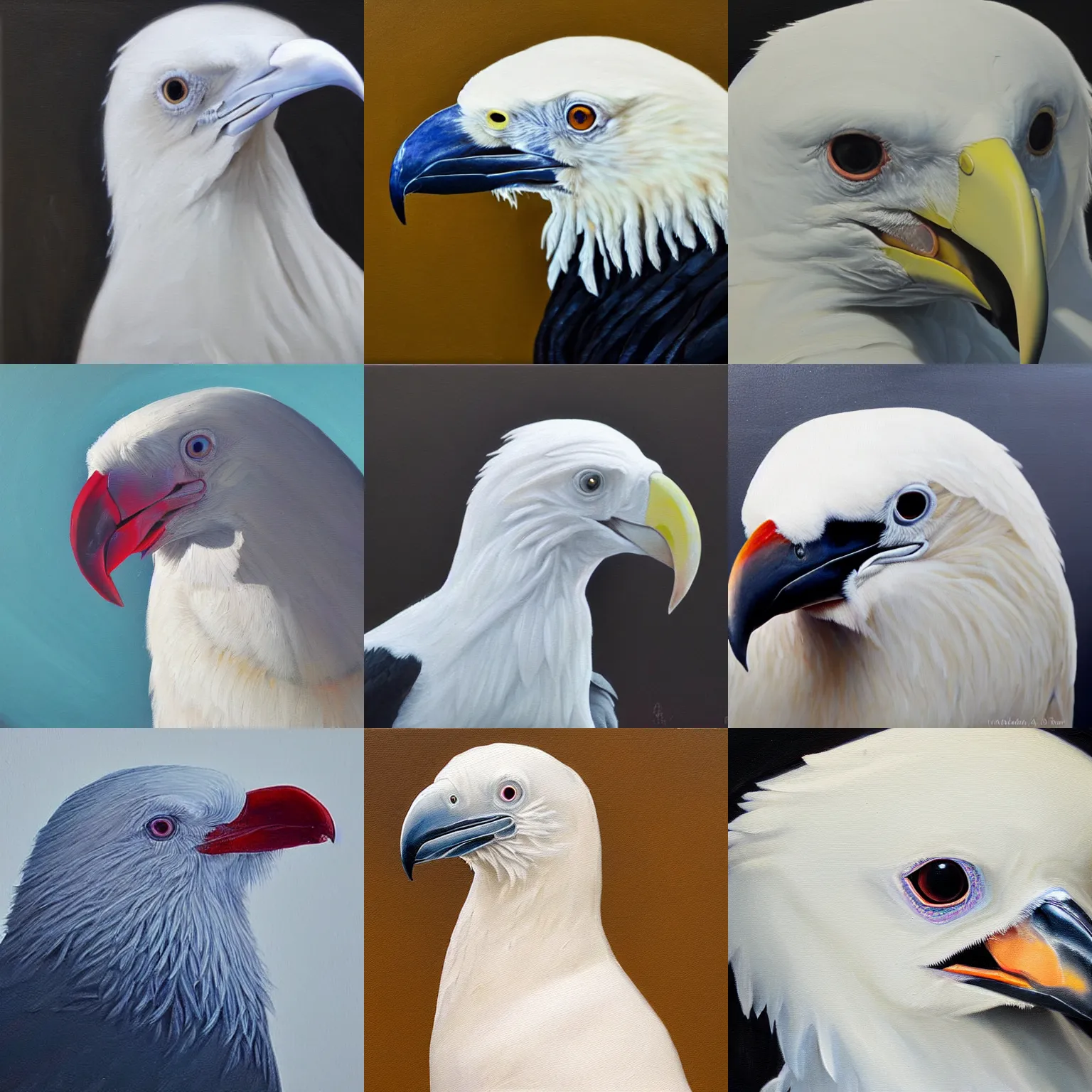 Prompt: closeup of an albino raven, oil paint, extremely detailed